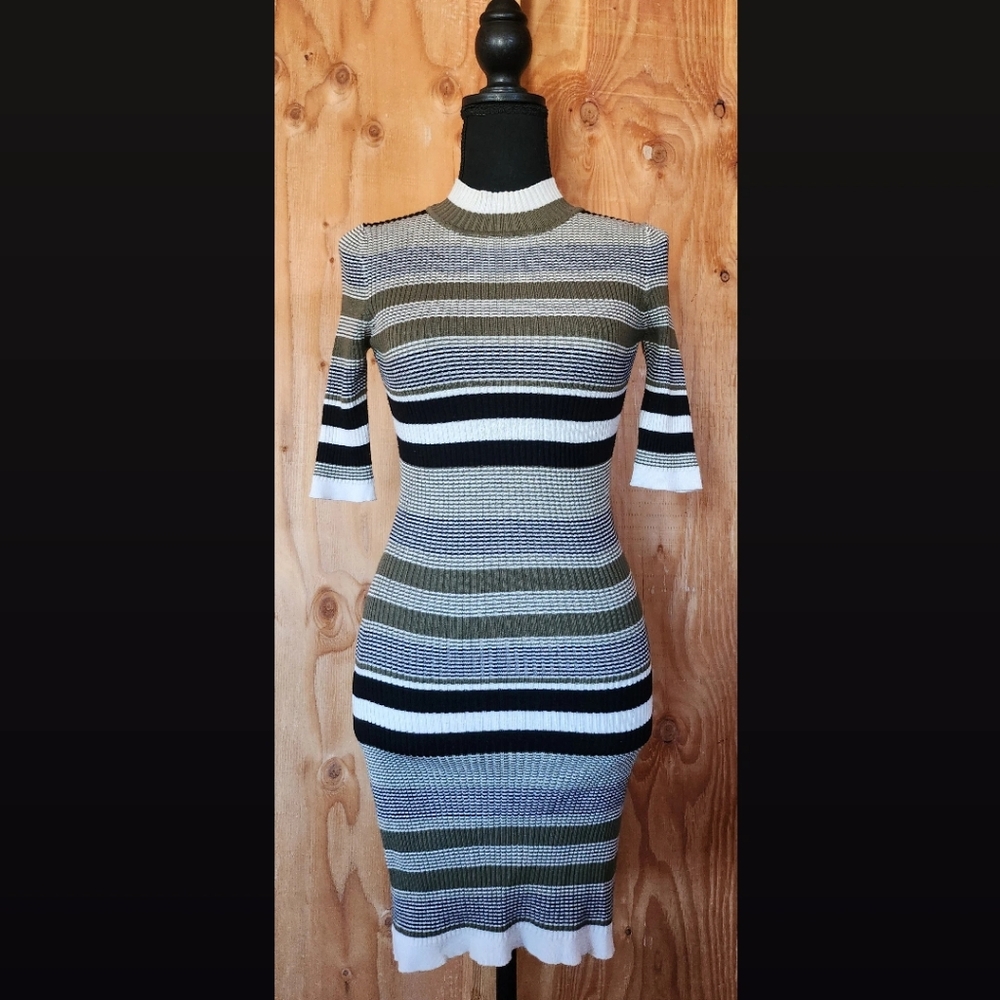 Derek Heart Striped Knit Dress - Black, White, Green BUY1 GET1 FREE